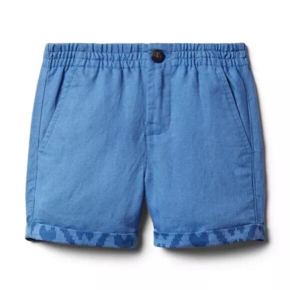 Janie and Jack Ikat Hem Pull On Linen Shorts size 5 Rivera Blue Preppy Summer - Picture 1 of 7